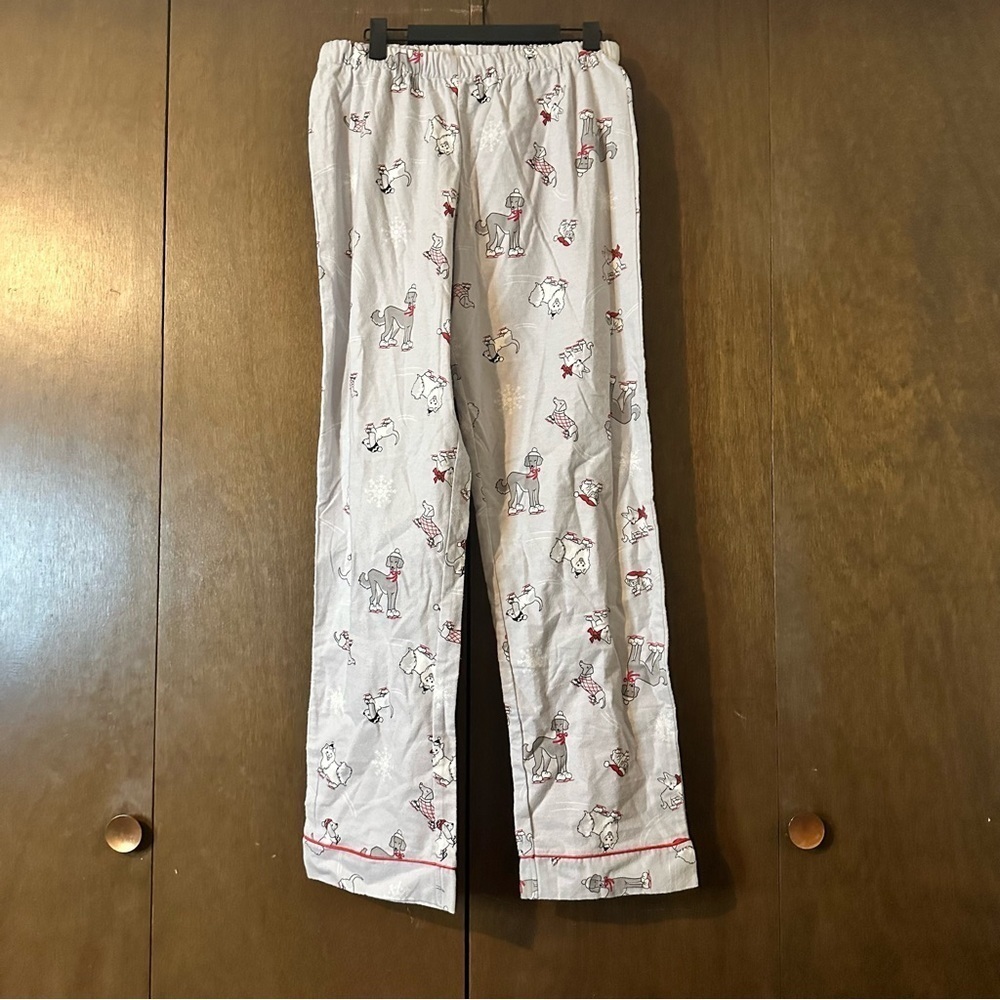 La Vie en Rose Christmas Dogs Winter Snow Gray Pajama Set Cotton Fleece Sz S - Picture 12 of 16